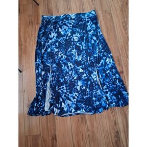 Torrid Blue Tie Dye Maxi Skirt Side Slit Rayon Spandex Size 3